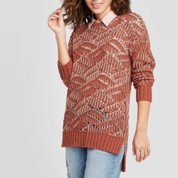 Universal Thread Women's Open Stitch Tunic Sweater, Brown Clay, Large - Picture 1 of 6